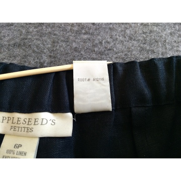 Appleseeds 100% Linen Cropped Pants Black Embroidered Dragonfly Women 6P Novelty - Picture 9 of 16